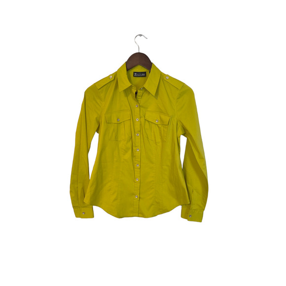 New York & Company Yellow Green Long Sleeve Fitted Stretch Button Up Shirt XS P - Picture 8 of 8